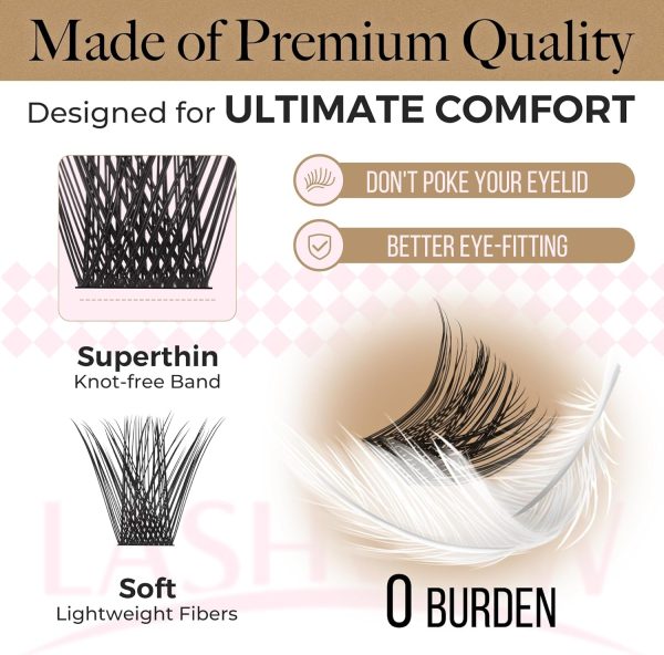 ⁦LASHVIEW Lash-Extension-Clusters 168pcs D Curl Lash Clusters Natural Look Cluster Lashes Extensions Super Thin Band & Soft Lashes Reusable 9-16mm MIX (56D)⁩ - الصورة ⁦2⁩