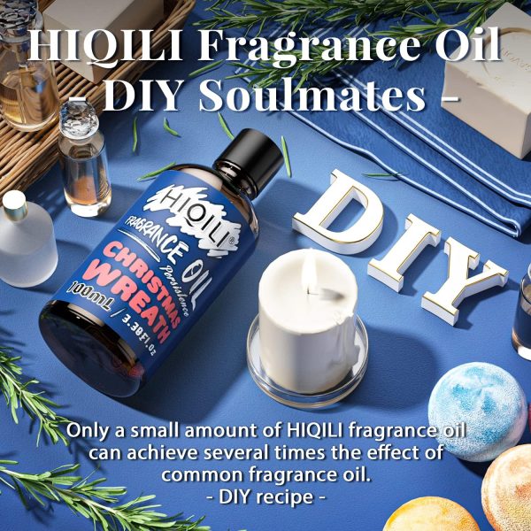 ⁦HIQILI Christmas Wreath Essential Oil 100ml - Pure Fragrance Oil for Diffuser, Aromatherapy, DIY Candle Soap Perfume Lotion Making, 3.38 Fl Oz⁩ - الصورة ⁦2⁩