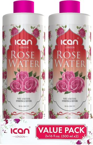 ican 100% Natural Rose Water, Hydrating and Purifying pure rose water 2 x 500ml (1000ml)