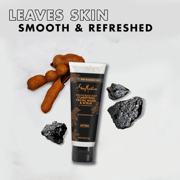 ⁦Shea Moisture African Black Soap Problem Facial Wash And Scrub, 113 G⁩ - الصورة ⁦5⁩