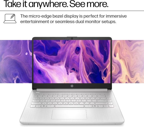 ⁦HP 14 Laptop Student Computer - New Version, Intel N150 Processor, 1-Year Microsoft 365, Windows 11 Pro, Copilot AI, Long Battery, 16GB RAM, 128GB UFS+256GB Micro SD, Sliver⁩ - الصورة ⁦4⁩