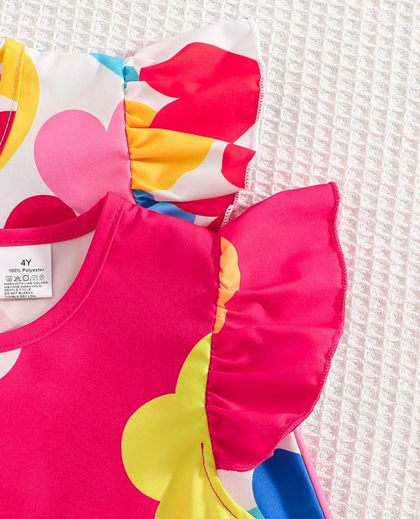⁦VeryNew 2-Pack Girls Ruffle Sleeve Dress A-Line Skater Cute Cat Casual Dresses Summer Spring for Kids 4-8 Years⁩ - الصورة ⁦7⁩