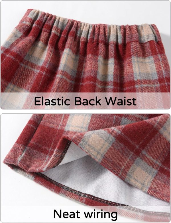 ⁦SEAUR Kids Girls Short Skirt Tweed Mini Skirt Elasticated Waist Plaid School Skorts A-line Elegant Skirt with Lining Shorts for Fall Winter 110-170⁩ - الصورة ⁦2⁩