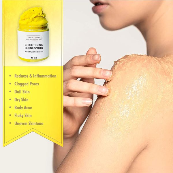 ⁦PureBellissimo Turmeric Skin Brightening Scrub for Dark Spots, Dark Inner Thighs Bikini Area Underarms, Natural Exfoliating Turmeric Face Scrub ALL NATURAL 10OZ⁩ - الصورة ⁦4⁩