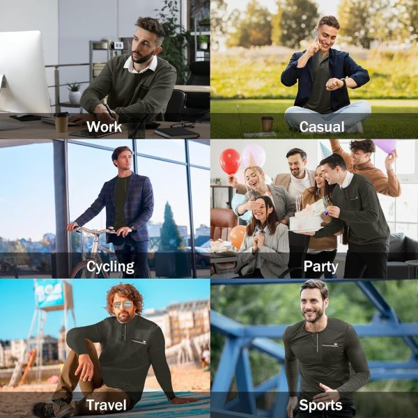 ⁦Donason Men's Henley Shirts Long Sleeve Casual Fashion T-Shirt Mens Slim Fit Cotton Tee Shirts Basic Tops with Pocket⁩ - الصورة ⁦6⁩