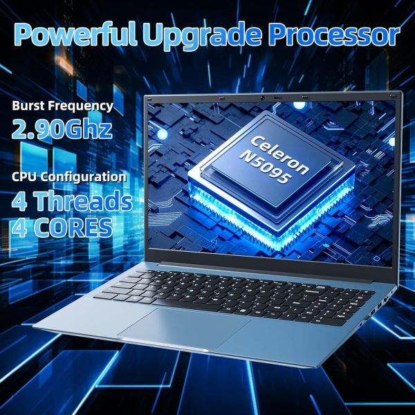 ⁦SGIN 15.6 Inch Laptops, Windows 11 Laptop Computers with 36GB RAM 128GB EMMC+1024GB SSD, Celeron N5095 Quad-Core, 1 Year Office 365, WiFi 6, 180° Viewing, USB 3.2, HDMI, Type-C, 7000mAh Battery⁩ - الصورة ⁦3⁩