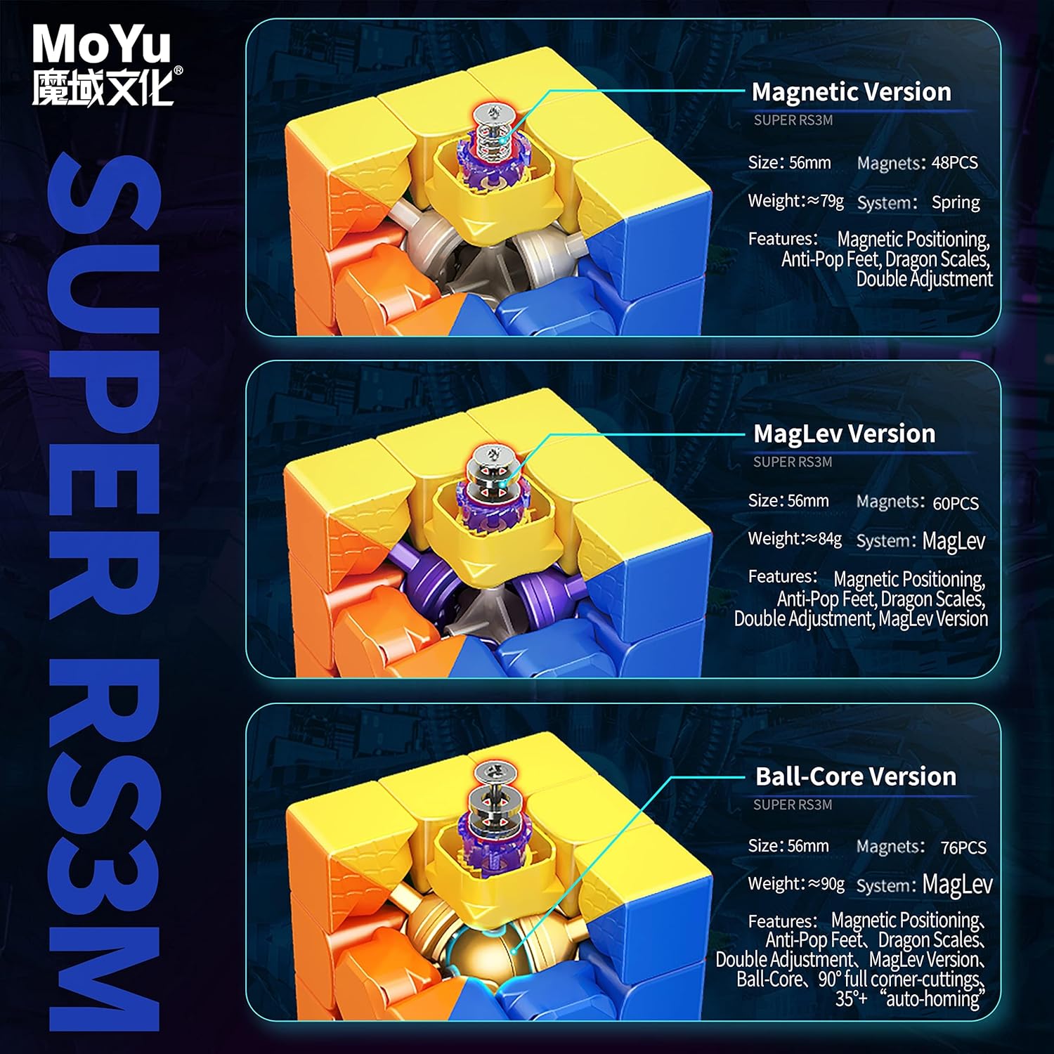 CuberShop Moyu Super RS3M 2022 3x3 Magnetic Speed Cube, moyu RS3 M Magnetic Professional 3x3 Stickerless Speed Cube, Upgraded Ver. of The Moyu RS3M 2021 & 2020 (Super RS 3M Series Magnetic Version) 2 CuberShop Moyu Super RS3M 2022 3x3 Magnetic Speed Cube, moyu RS3 M Magnetic Professional 3x3 Stickerless Speed Cube, Upgraded Ver. of The Moyu RS3M 2021 & 2020 (Super RS 3M Series Magnetic Version) - الصورة 2