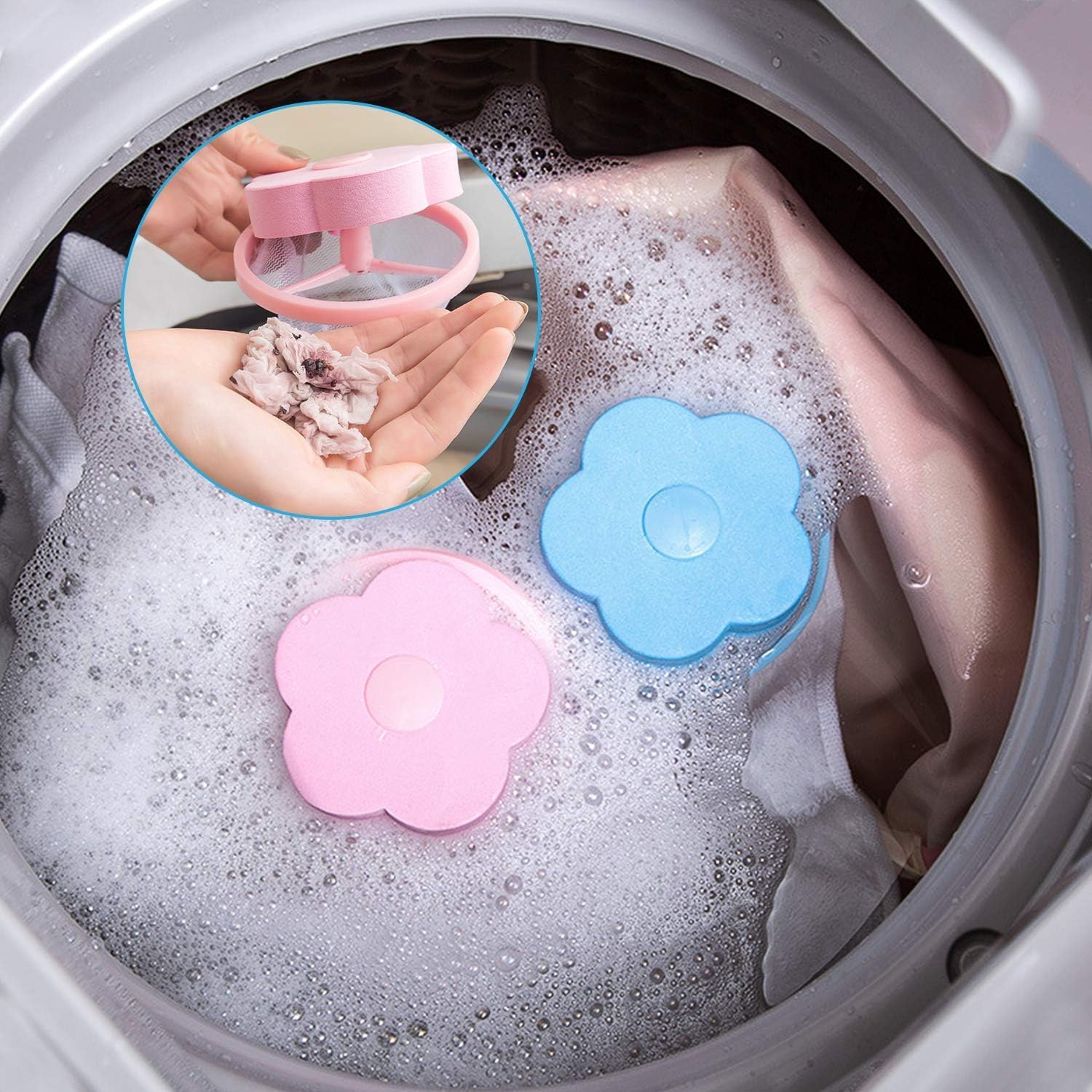 ZJR-KSA 4 Pieces of Reusable Washing Machine Float Filter Net Bag Plush Net Bag Hair Filter Net Bag Washing Machine Hair Catcher (Blue, Pink) 4 ZJR-KSA 4 Pieces of Reusable Washing Machine Float Filter Net Bag Plush Net Bag Hair Filter Net Bag Washing Machine Hair Catcher (Blue, Pink) - الصورة 4