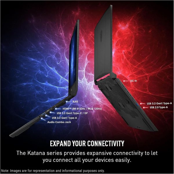 ⁦MSI Katana 15 HX Gaming Laptop, Intel i9-14900HX, 64 GB DDR5 RAM, 2 TB PCIe SSD, 15.6" QHD+ (2560x1440) 165Hz Display, Nvidia G-Force RTX 5070, 4 Zone RGB Keyboard, W11 Pro, Black⁩ - الصورة ⁦4⁩