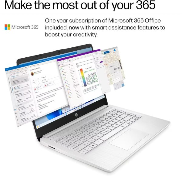⁦HP 14 Laptop Student Computer - New Version, Intel N150 Processor, 1-Year Microsoft 365, Windows 11 Pro, Copilot AI, Long Battery, 16GB RAM, 128GB UFS+256GB Micro SD, Sliver⁩ - الصورة ⁦2⁩