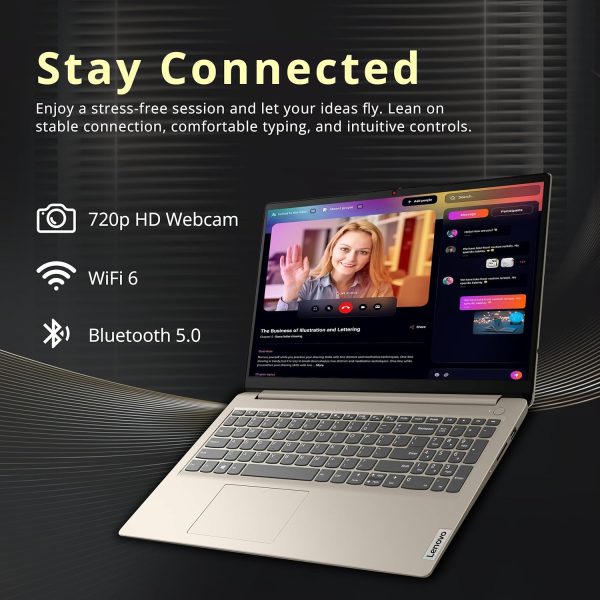 ⁦Lenovo IdeaPad 1 15.6" HD Laptop, Intel Celeron N4500, 20GB RAM, 1TB SSD+128GB eMMC, Intel UHD Graphics, Copilot, Number Pad, Webcam, 1 Year Office 365, Windows 11, Sand, 160GB Docking Station Set⁩ - الصورة ⁦5⁩