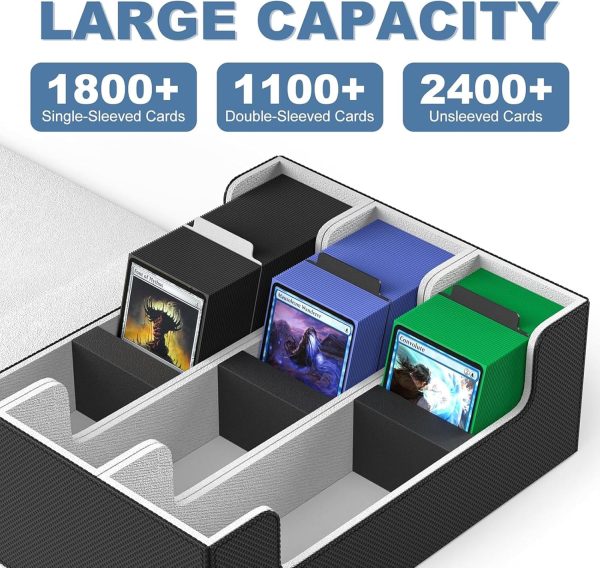 ⁦Deck Case for Trading Cards 1800+, Leather Magnetic Closure Trading Card Storage Box Protectors for YuGiOh, MTG, TCG, Sport Card, Magic Game Cards, 29 * 25 * 11Cm⁩ - الصورة ⁦6⁩