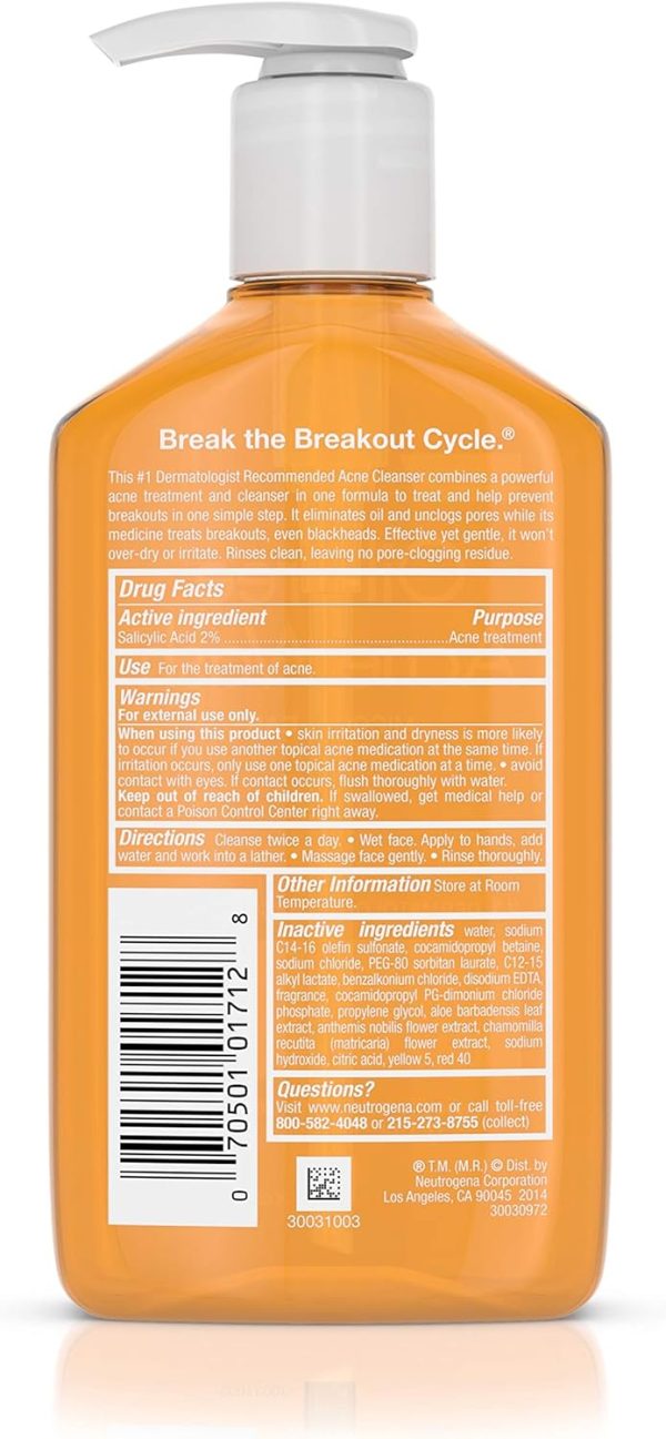 ⁦Neutrogena Acne Wash, Oil-Free, 9.1 Oz.⁩ - الصورة ⁦2⁩