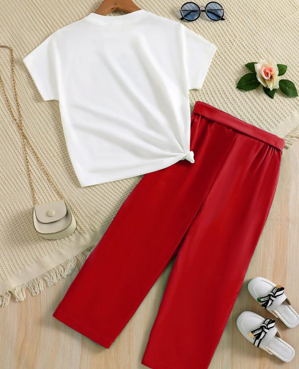 ⁦VeryNew Girls 2 Piece Outfits Kids Clothes Casual Girl Crop Tops + Solid Pants with Belt for 7-12Y⁩ - الصورة ⁦6⁩