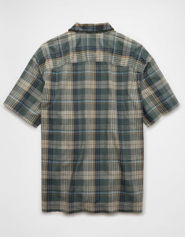 ⁦American Eagle Men Plaid Button-Up Poolside Shirt⁩ - الصورة ⁦3⁩