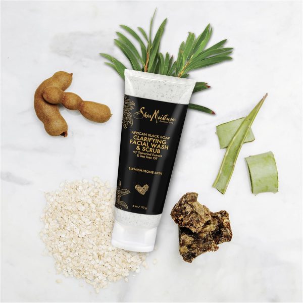 ⁦Shea Moisture African Black Soap Problem Facial Wash And Scrub, 113 G⁩ - الصورة ⁦3⁩