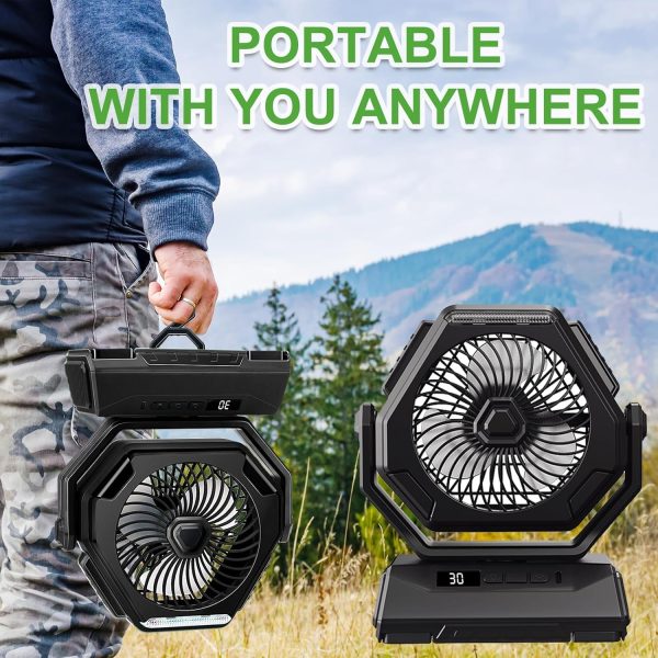 ⁦KASTWAVE Portable Fan Rechargeable, 6000mAh Battery Operated Fan with LED Lantern, 270°Head Rotation, 3 Speed USB Camping Fan with Hanging Hook for Travel Tent Fishing Car RV⁩ - الصورة ⁦4⁩