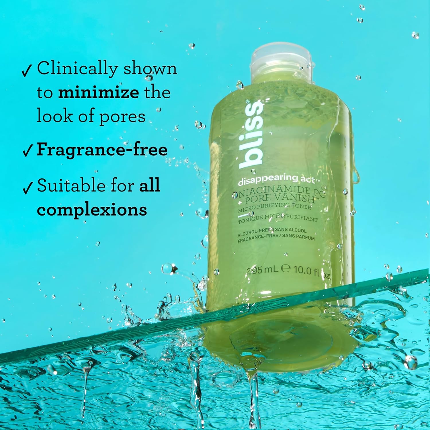 Bliss Disappearing Act Niacinamide Toner - 10 Fl Oz - Pore Vanish Complex - Purifies and Minimizes Pores - Alcohol-Free Face Toner - Clean - Vegan & Cruelty Free 2 Bliss Disappearing Act Niacinamide Toner - 10 Fl Oz - Pore Vanish Complex - Purifies and Minimizes Pores - Alcohol-Free Face Toner - Clean - Vegan & Cruelty Free - الصورة 2