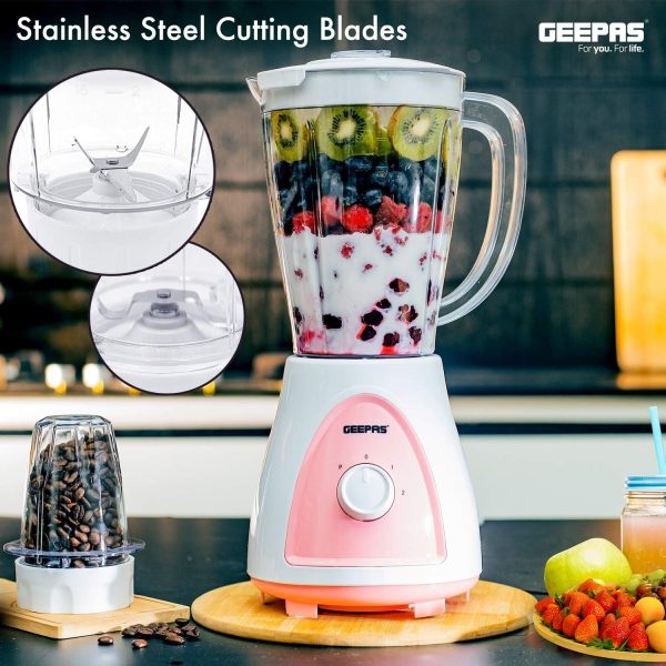⁦Geepas Gsb5485 400 Watt 2 In 1 Countertop Blender Blue & White/Pink & White Assorted⁩ - الصورة ⁦5⁩