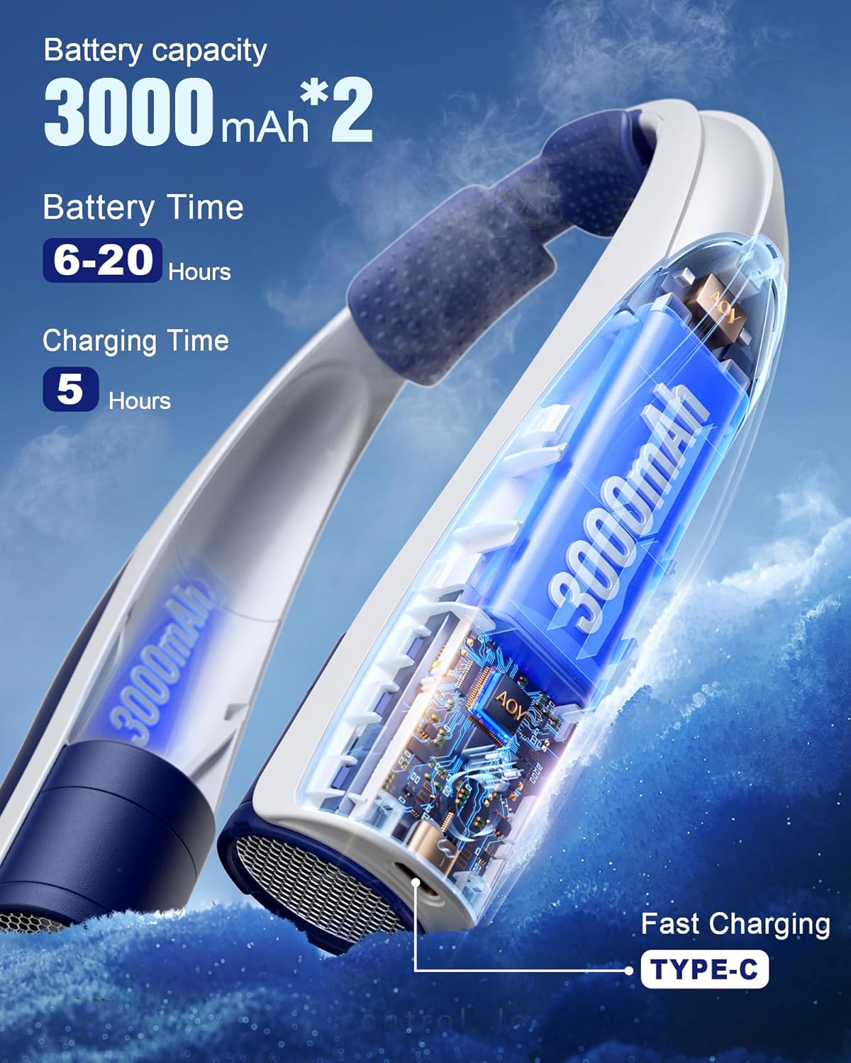 Tenvolti Portable Neck Fan, 360° Cooling, Hands Free Bladeless, 6 Speeds, 6000mAh Battery USB-C Rechargeable Fan, Ultra-Quiet Personal Fan for Women Men, Ideal for Travel Office Outdoor, Dark Blue 5 Tenvolti Portable Neck Fan, 360° Cooling, Hands Free Bladeless, 6 Speeds, 6000mAh Battery USB-C Rechargeable Fan, Ultra-Quiet Personal Fan for Women Men, Ideal for Travel Office Outdoor, Dark Blue - الصورة 5