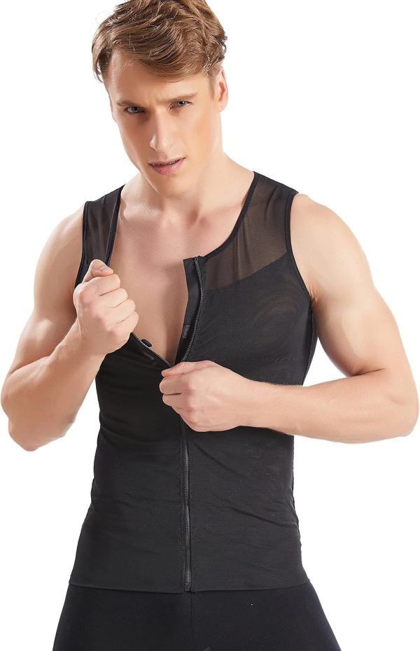 ⁦S SYMEFER Men Compression Vest Slimming Body Shaper Vest Double-Panel Compression Tummy Control Shapewear with Zipper⁩ - الصورة ⁦3⁩