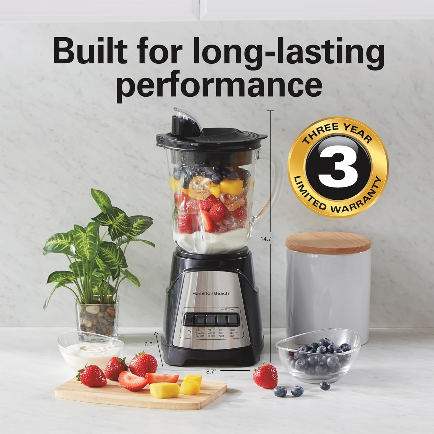 Hamilton Beach Power Elite Blender with 12 Functions for Puree, Ice Crush, Shakes and Smoothies and 40 Oz BPA Free Glass Jar, Black and Stainless Steel (58148A) 7 Hamilton Beach Power Elite Blender with 12 Functions for Puree, Ice Crush, Shakes and Smoothies and 40 Oz BPA Free Glass Jar, Black and Stainless Steel (58148A) - الصورة 7