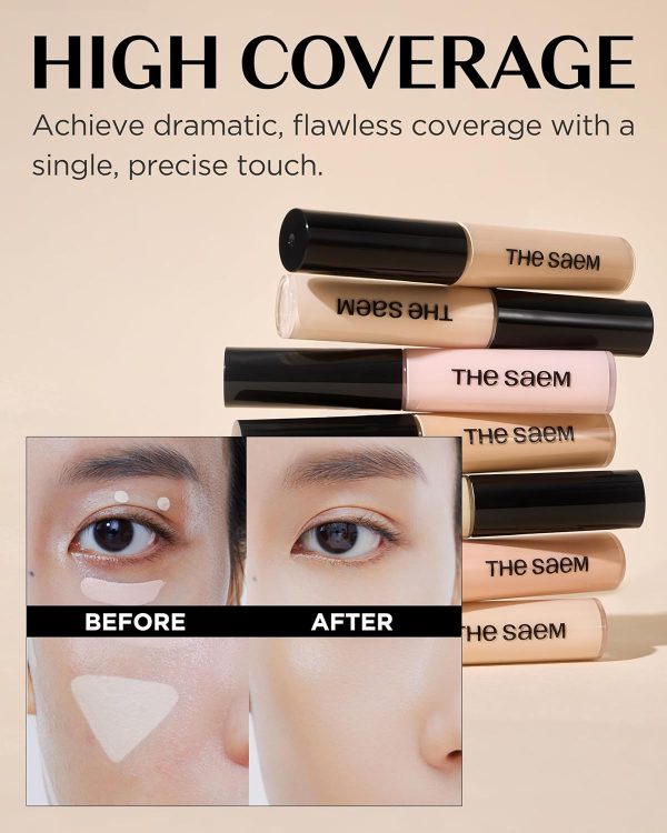 ⁦THE SAEM Cover Perfection Tip Concealer, Liquid Multi-Use Concealer, Full Coverage Makeup for Acne Dark Spots Dark Circles Hyperpigmentation and Blemishes, 0.2 fl. oz. (#1.5 Natural Beige)⁩ - الصورة ⁦4⁩