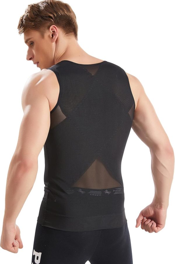 ⁦S SYMEFER Men Compression Vest Slimming Body Shaper Vest Double-Panel Compression Tummy Control Shapewear with Zipper⁩ - الصورة ⁦4⁩