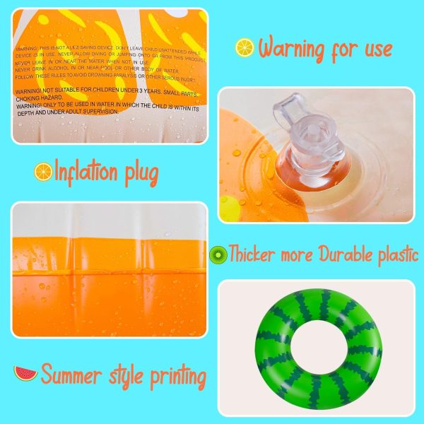 ⁦YelaJoy Inflatable Pool Floats Kids, 4 Pcs Fruit Swim Tubes Rings and 3 Pcs 12" Beach Balls, Pool Floaties Summer Hawaiian Beach Toys Swimming Luau Party Floats for Kids Adults Water Fun⁩ - الصورة ⁦5⁩
