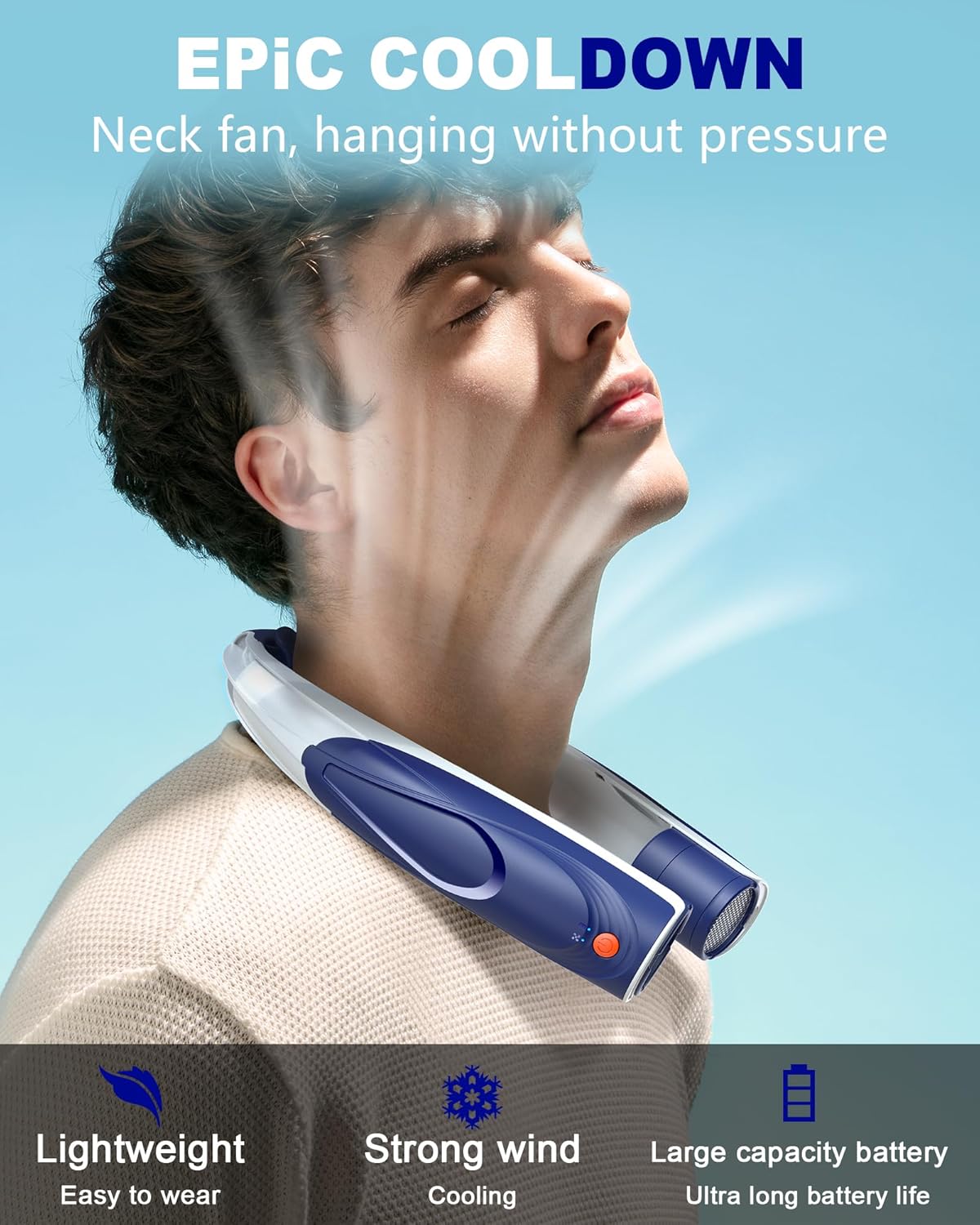 Tenvolti Portable Neck Fan, 360° Cooling, Hands Free Bladeless, 6 Speeds, 6000mAh Battery USB-C Rechargeable Fan, Ultra-Quiet Personal Fan for Women Men, Ideal for Travel Office Outdoor, Dark Blue 3 Tenvolti Portable Neck Fan, 360° Cooling, Hands Free Bladeless, 6 Speeds, 6000mAh Battery USB-C Rechargeable Fan, Ultra-Quiet Personal Fan for Women Men, Ideal for Travel Office Outdoor, Dark Blue - الصورة 3