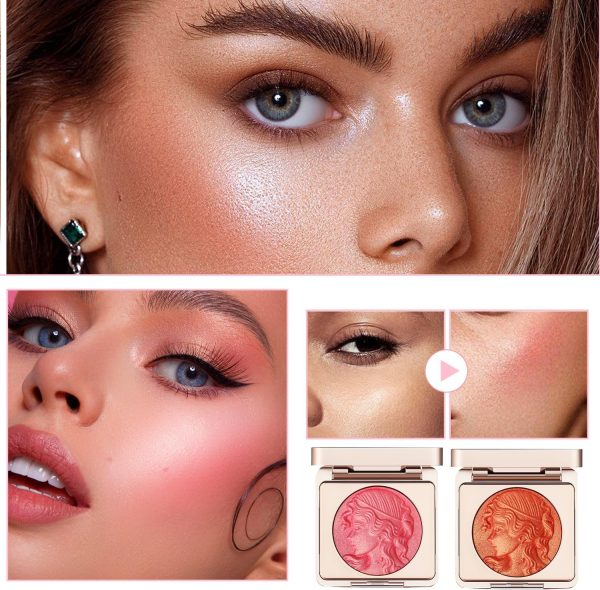 ⁦Soft Embossed Cheek Powder Blush Palette, Matte Face Powder Blush Palette, Embossed Blush, Face Matte Blush Palette Natural Luster (Pink+Orange)⁩ - الصورة ⁦3⁩