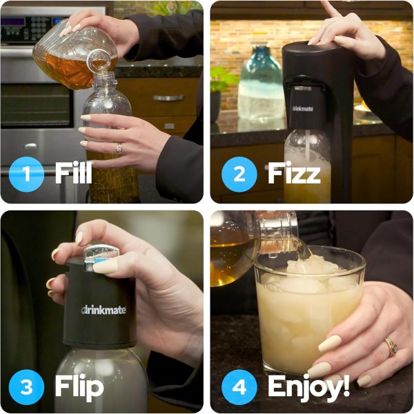 ⁦Drinkmate OmniFizz Sparkling Water and Soda Maker, Carbonates Any Drink, ULTIMATE BUNDLE - Includes three 60L CO2 Cylinders, Two Carbonation Bottles, and Fizz Infuser (Matte Black)⁩ - الصورة ⁦3⁩