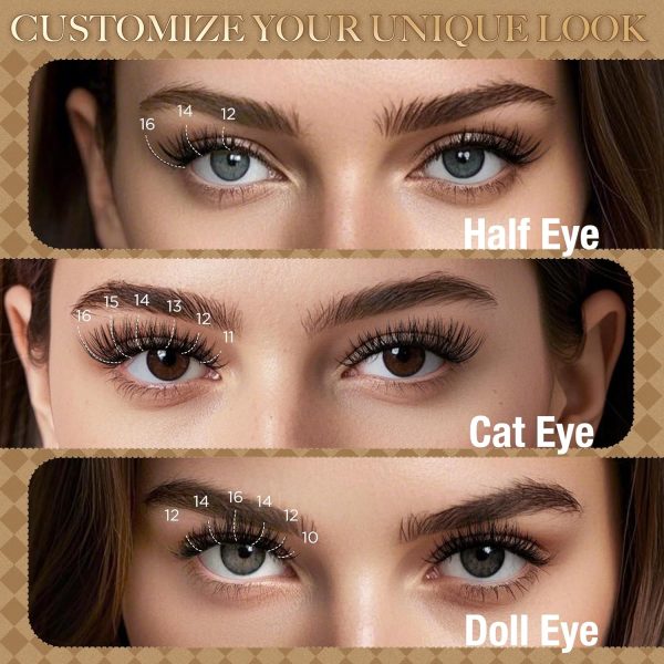 ⁦LASHVIEW Lash-Extension-Clusters 168pcs D Curl Lash Clusters Natural Look Cluster Lashes Extensions Super Thin Band & Soft Lashes Reusable 9-16mm MIX (56D)⁩ - الصورة ⁦3⁩