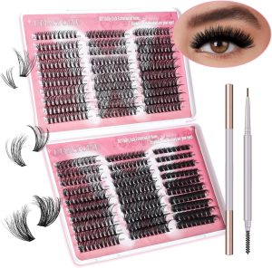 Eyelash Extensions, 570 Pieces Natural Lashes, DIY Long and Density Eyelashes, Cluster Lashes, 8-16 mm Lash Extension Set with Eyebrow Pencil (20D+30D+40D+50D+60D+80D)