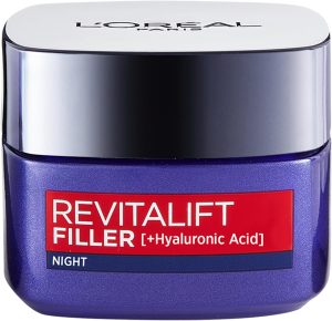L’Oréal Paris Revitalift Filler Replumping Anti-Ageing Night Cream, Smooth Wrinkles, Moisturise, and Replumps Skin with Micro and Micro-Epidermic Hyaluronic Acid, 50ml