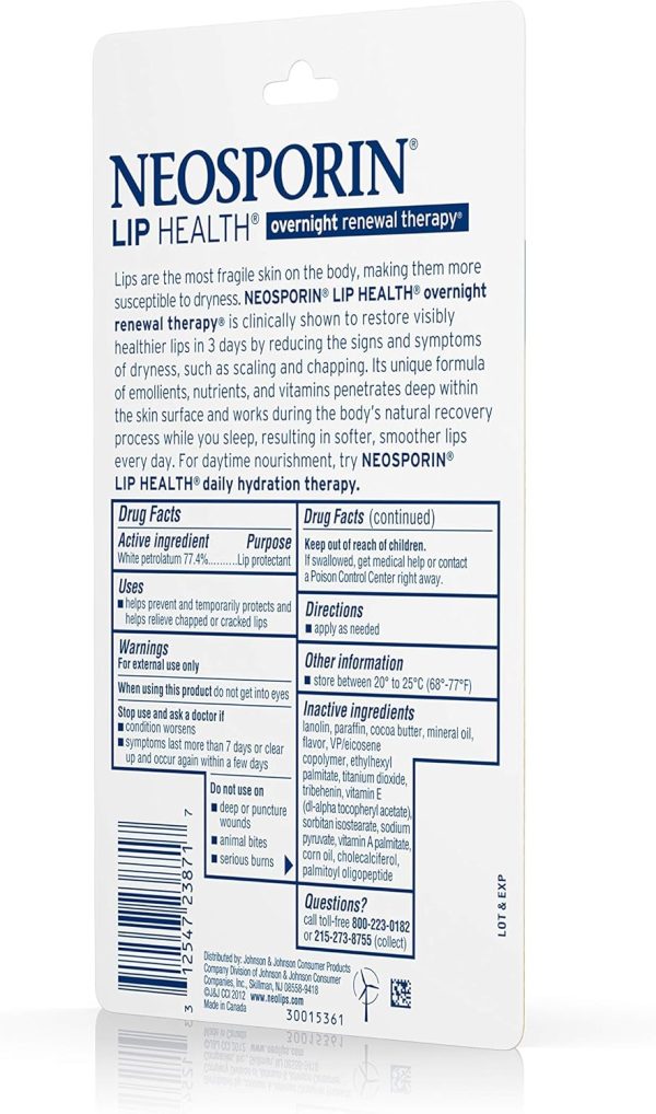 ⁦Neosporin Lip Health Overnight Renewal Therapy Petrolatum Lip Protectant 0.27 oz⁩ - الصورة ⁦5⁩