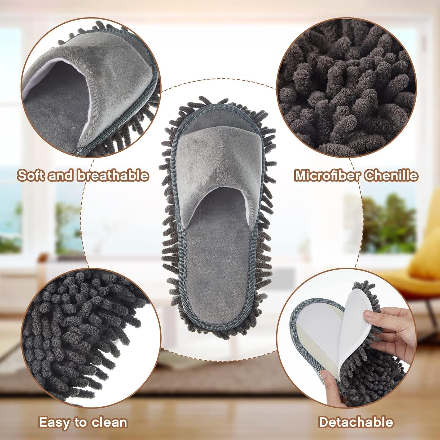 Cleaning Floor Slippers, SYOSI, 2 Pairs for Floor Cleaning Microfiber Mop Shoes Men and Women Washable Unisex Dusting Slippers (Grey and Pink, M) 3 Cleaning Floor Slippers, SYOSI, 2 Pairs for Floor Cleaning Microfiber Mop Shoes Men and Women Washable Unisex Dusting Slippers (Grey and Pink, M) - الصورة 3