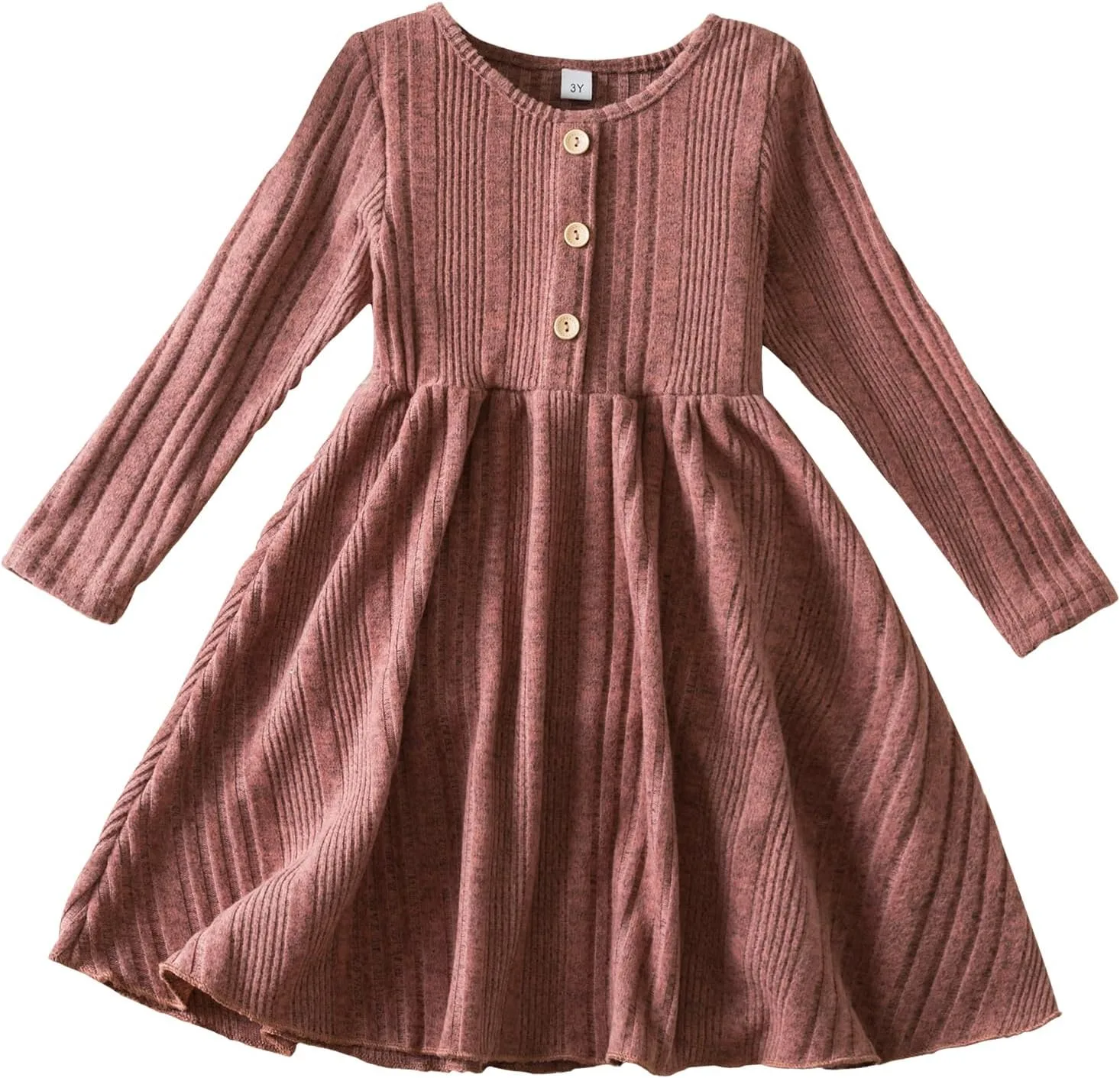 SEAUR Girls' Long Sleeve Dress Knit Striped Crew Neck Midi Dress A-Line Slim Waist Princess Dress