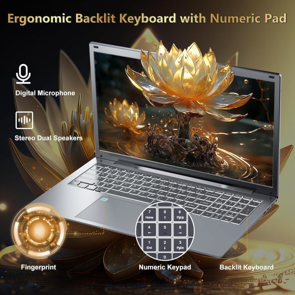 ⁦Soulgenix 17 17.3 Inch HD+ Display Laptop Computer, 11 Pro OS with MS Office Inlcuded, 16GB LPDDR4 RAM, 1TB SSD, 12th N100 Processor, Backlit Keyboard, Fingerprint, Type-C, USB 3.2 Ports, Gray⁩ - الصورة ⁦5⁩