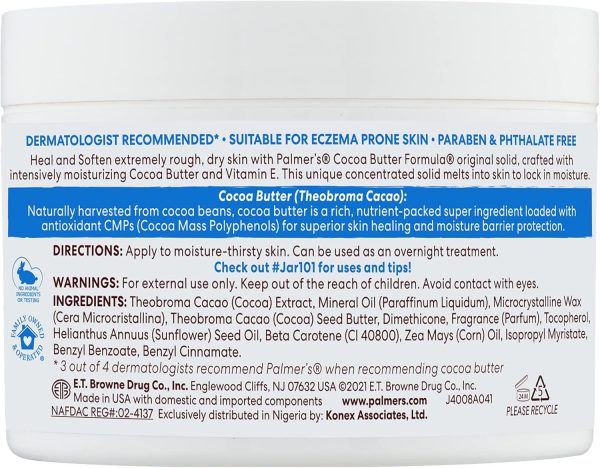 ⁦Palmer's Cocoa Butter Formula Daily Skin Therapy Solid Lotion with Vitamin E, Body Moisturizer for Extremely Dry Skin, Softens and Soothes, 7.25 Ounces (Pack of 3)⁩ - الصورة ⁦2⁩