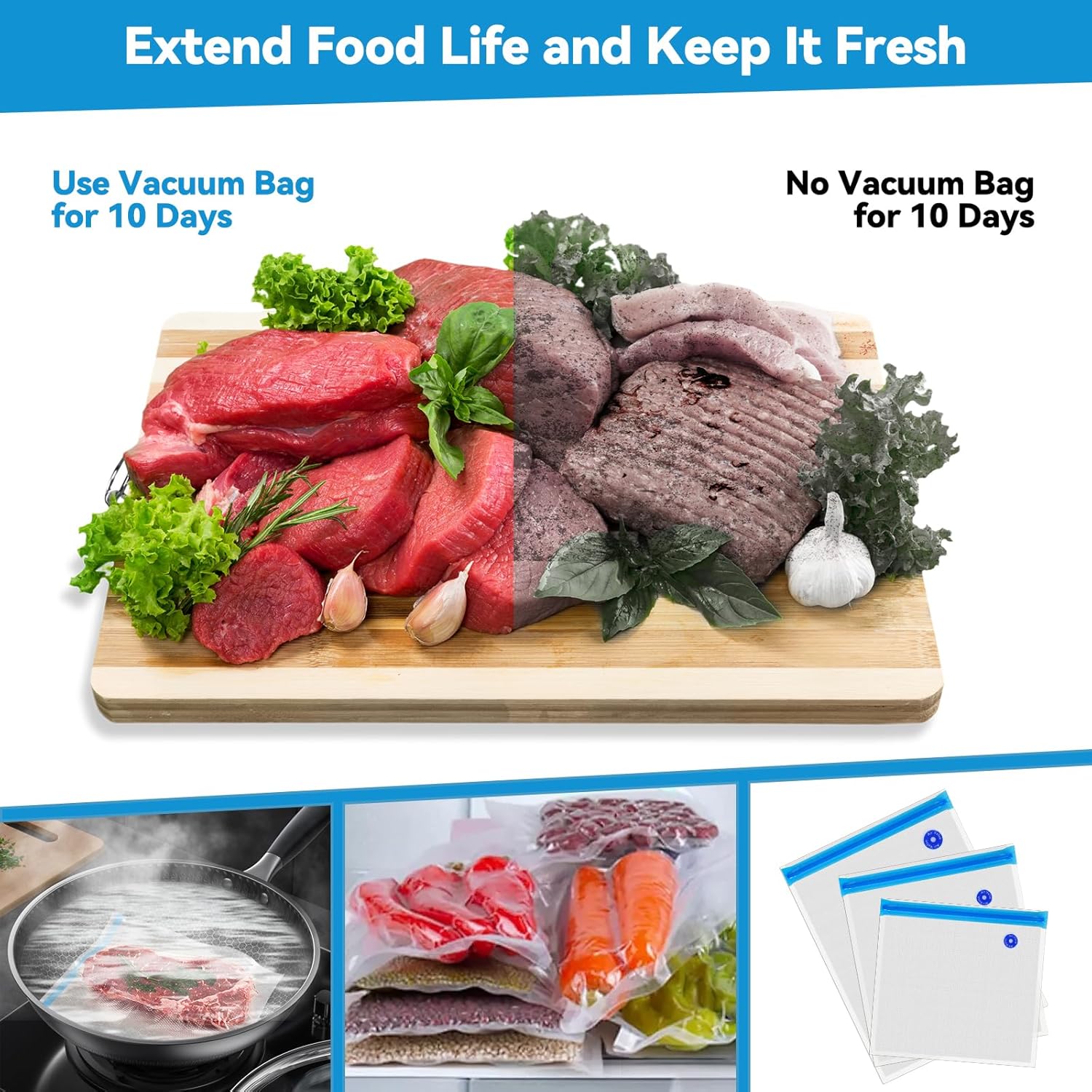 دبليو فاك فري اكياس اغلاق بتفريغ الهواء قابلة لاعادة الاستخدام لتخزين الطعام والطهي خالية من البيسفينول ايه مع مضخة ومشبكين اغلاق من سو فيد 15 قطعة 5 دبليو فاك فري اكياس اغلاق بتفريغ الهواء قابلة لاعادة الاستخدام لتخزين الطعام والطهي خالية من البيسفينول ايه مع مضخة ومشبكين اغلاق من سو فيد 15 قطعة - الصورة 5