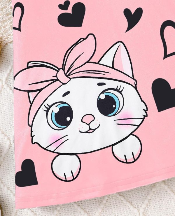 ⁦VeryNew Girls Ruffle Sleeve Dress A-Line Skater Kids Cute Cat Casual Dresses Summer Sundress for 4-8 Years⁩ - الصورة ⁦4⁩