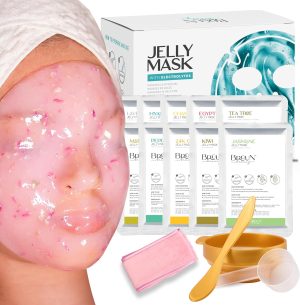 BRÜUN Peel-Off Jelly Mask Hydrating Premium Modeling Rubber Mask Spa Set - 10 Treatments (24k Gold, Lavender, Kiwi, Peppermint, Egyptian Rose, Matcha, Chamomile, Tea tree, Jazmine)