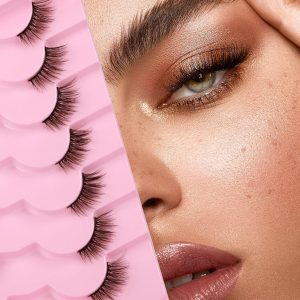 Huysgi False Lashes,7 Pairs Pack, Lashes Crisscross Multi-layers Fake Eyelashes,Natural Look Cat Eye Half Lashes Wispy Fluffy Faux Mink