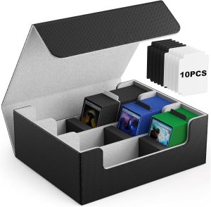 Deck Case for Trading Cards 1800+, Leather Magnetic Closure Trading Card Storage Box Protectors for YuGiOh, MTG, TCG, Sport Card, Magic Game Cards, 29 * 25 * 11Cm
