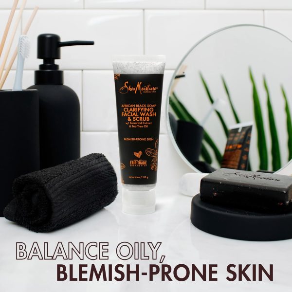 ⁦Shea Moisture African Black Soap Problem Facial Wash And Scrub, 113 G⁩ - الصورة ⁦4⁩