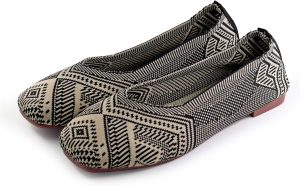 RVROVIC Women's Square Toe Knit Flats Shoes Casual Slip on Ballet Flats Comfortable Shoes for Women
