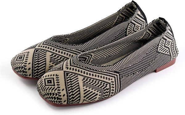 RVROVIC Women's Square Toe Knit Flats Shoes Casual Slip on Ballet Flats Comfortable Shoes for Women