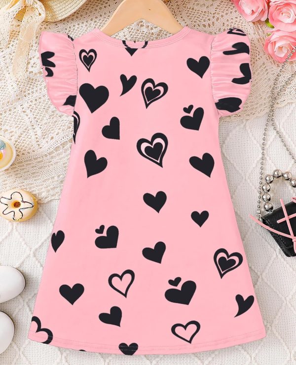 ⁦VeryNew Girls Ruffle Sleeve Dress A-Line Skater Kids Cute Cat Casual Dresses Summer Sundress for 4-8 Years⁩ - الصورة ⁦5⁩