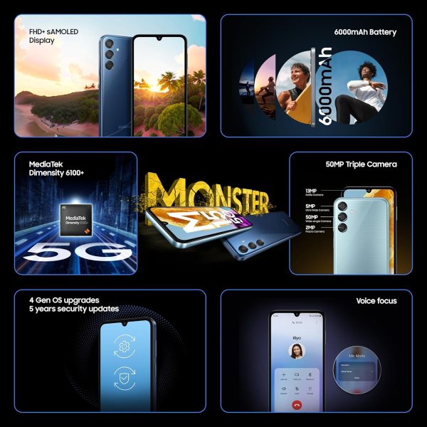 ⁦Samsung Galaxy M15 5G Prime Edition (Blue Topaz,4GB RAM,128GB Storage) | Super AMOLED Display| 50MP Triple Cam| 6000mAh Battery| MediaTek Dimensity 6100+ | 4 Gen. OS Upgrade & 5 Year Security Update⁩ - الصورة ⁦2⁩